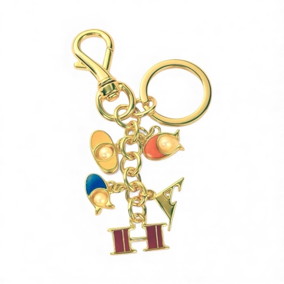 COACH Gold Multicolor Keychain Bag Charm - Picture 1 of 3